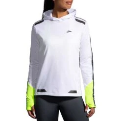 BROOKS Women's Run Visible Thermal Hoodie - White/Asphalt/Nightlife -Elara Wear Shop 221559 134 MF Run Visible Thermal Hoodie