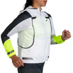 BROOKS Women's Run Visible Convertible Jacket - White/Asphalt/Nightlife -Elara Wear Shop 221560 134 MV Run Visible Convertible Jacket