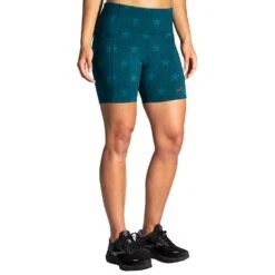 BROOKS Women's Moment 5in Short Tight - Denim/Run USA