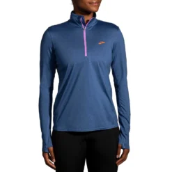 BROOKS Women's Dash 1/2 Zip 2.0 - Htr Aegean -Elara Wear Shop 221651 424 MF Dash Half Zip 2