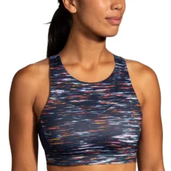 BROOKS Women's Drive 3 Pocket Sports Bra - Sundial Velocity Print -Elara Wear Shop 350080 078 MF Drive 3 Pocket Run Bra