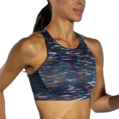 BROOKS Women's Drive 3 Pocket Sports Bra - Sundial Velocity Print -Elara Wear Shop 350080 078 MV Drive 3 Pocket Run Bra