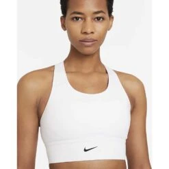 Women's Nike Swoosh Longline Bra Med Padded - White/Black -Elara Wear Shop 44a10426 e216 48cf bfed bf5358476848