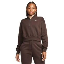Nike Women's Phoenix Fleece Oversized 1/2-Zip Crop Sweatshirt - Baroque Brown/Sail