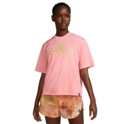 Women's Nike Dri-Fit Tee Short Sleeve Trail - Coral Chalk/Bright Cactus