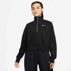 Nike Women's Fleece Quarter Zip Crop - Black/Sail