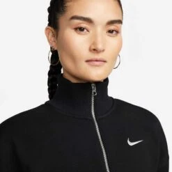 Nike Women's Fleece Quarter Zip Crop - Black/Sail -Elara Wear Shop DQ5767 010 PHSYM001