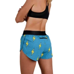 Women's Blue Bolts 1.5" Split Short - Blue Bolts -Elara Wear Shop chicknlegs womens blue bolts 1.5 inch split running shorts rear view