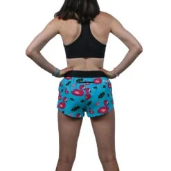 Women's Blue Flamingo 1.5" Short - Blue Flamingo -Elara Wear Shop womens blue flamingo 1.5 inch split shorts back